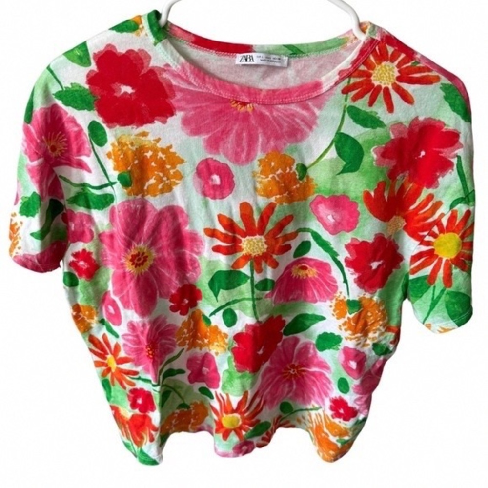 Zara Kids Colorful Floral Tee - Red, Pink, Green